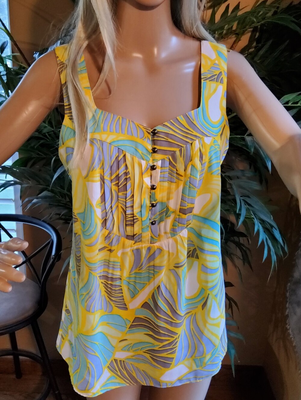 Banana Republic Yellow Tropical-Print Sleeveless Tank